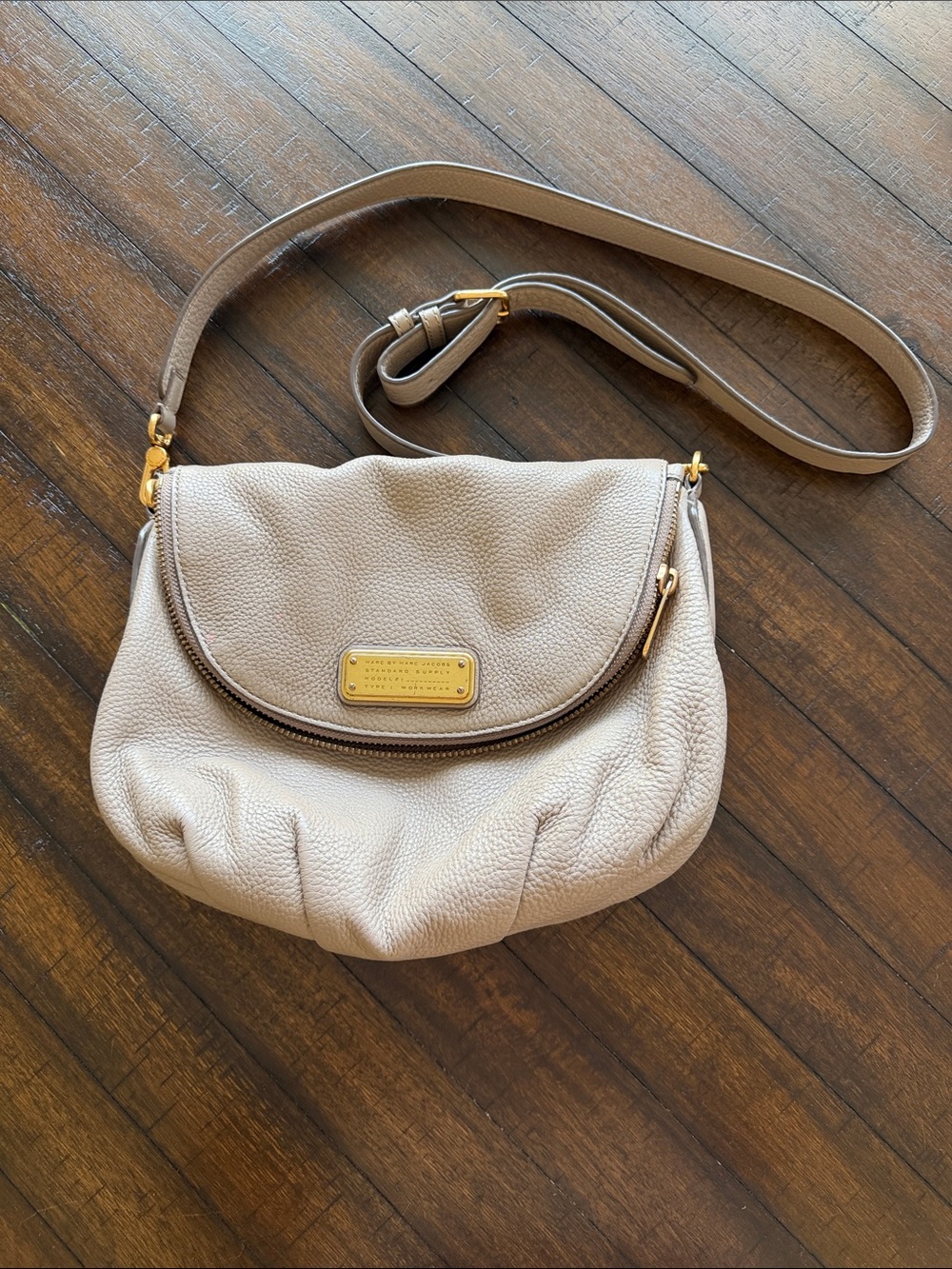 Marc by Marc Jacobs Pebbled Taupe Leather Crossbody with Gold Hardware